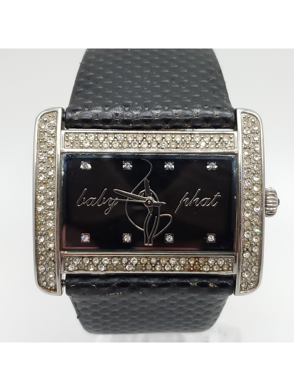 Baby Phat Rhinestone Bezel Womens Watch 40mm Black Dial New Battery